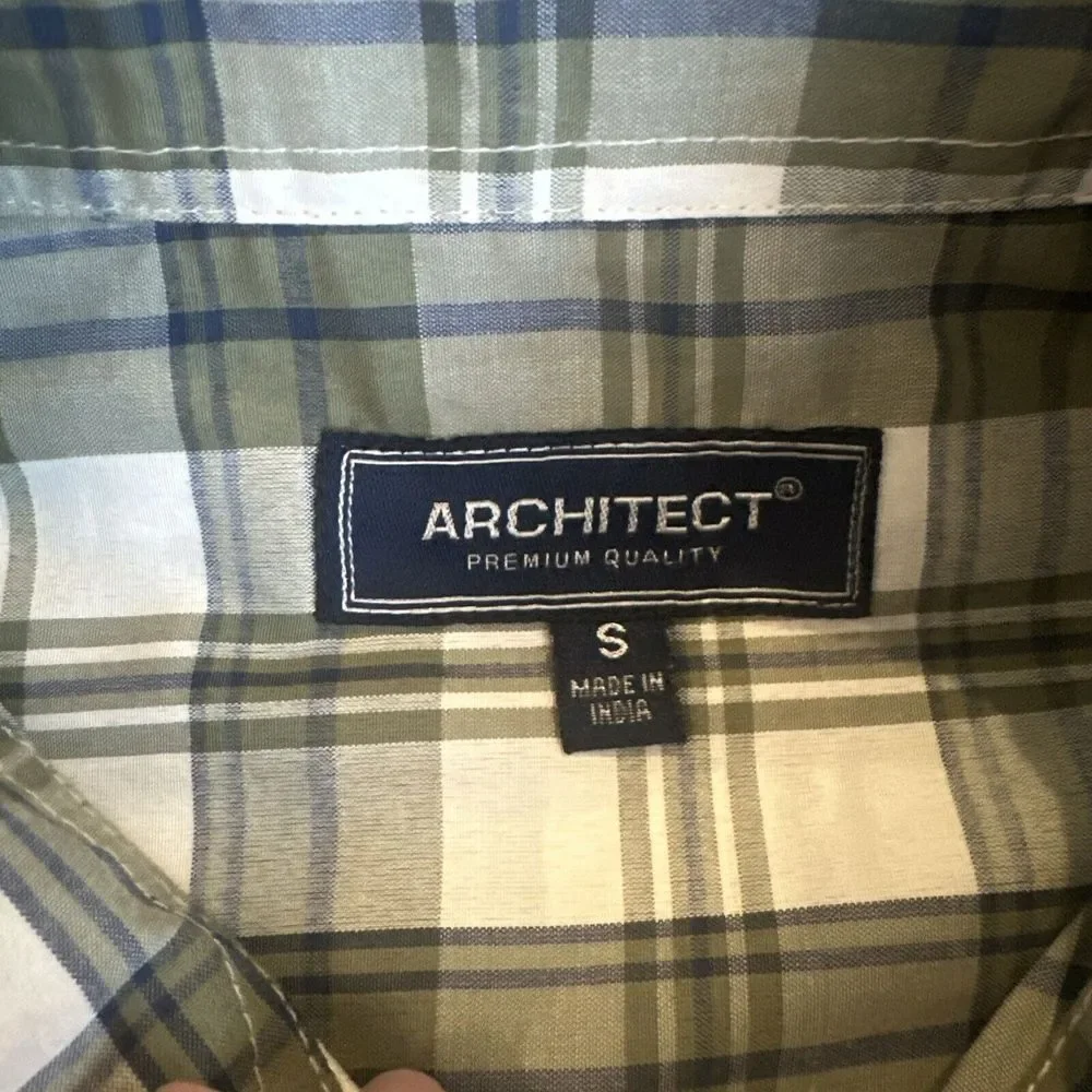 Architect Men's Short Sleeve Button Down‎ Shirt Plaid Sage Size Small NEW - Picture 5 of 9
